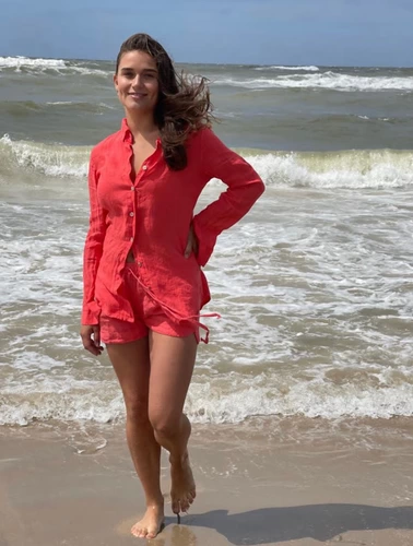 Korte linnen blouse coral