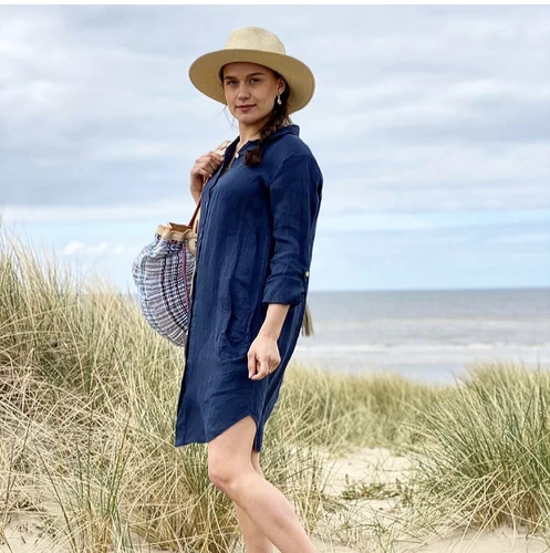 Linnen blouse donker blauw