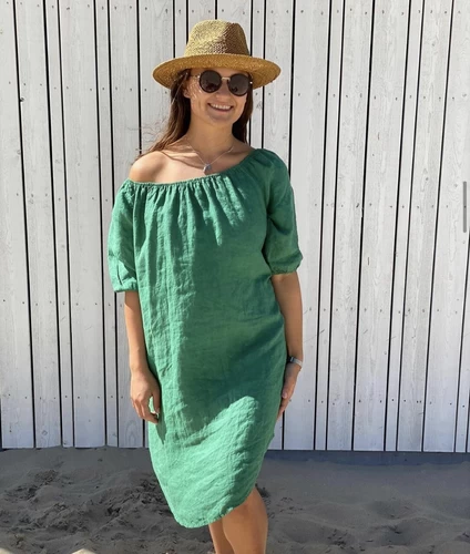 Linnen strapless jurk  groen