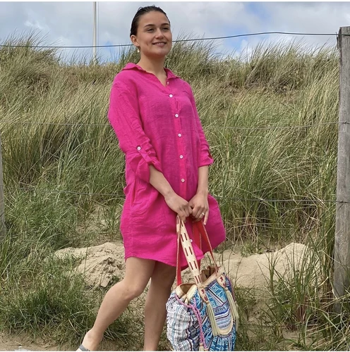Linnen blouse fuchsia