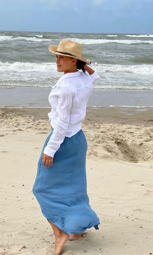 Linnen rok jeans blauw