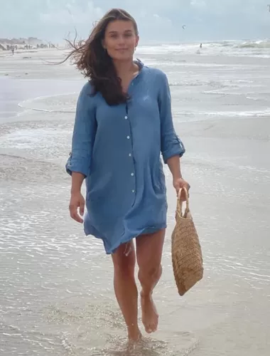 Linnen blouse jeans blauw