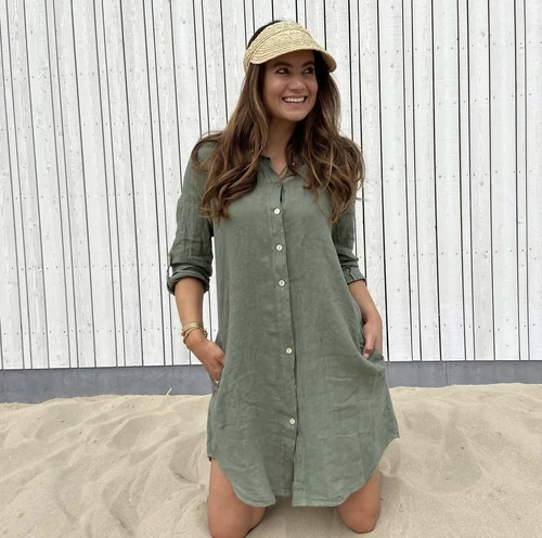 Linnen blouse army groen