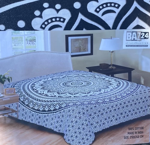 Ibiza laken Mandala zwart wit